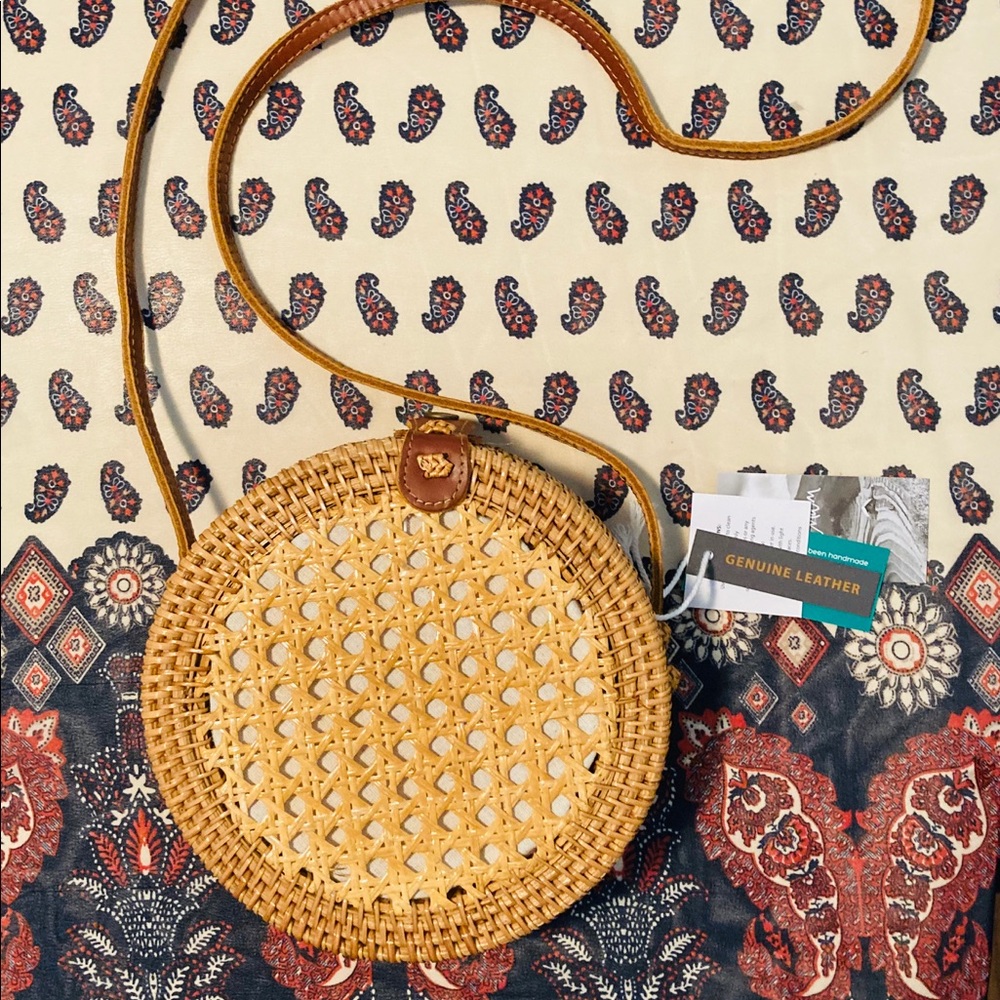 Handmade Rattan & Leather Purse
